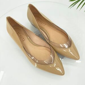 Schutz Ballet Flats Women's 5.5 Tan Patent Leather Pointy Toe Slip On Shoes Nude